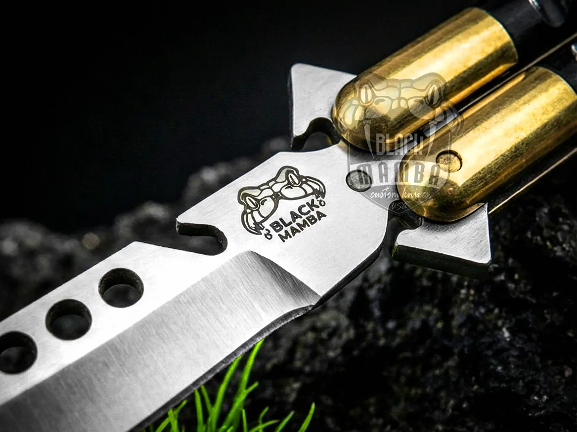 High Carbon Steel Filipino Balisongs Butterfly Brass with Ram Horn Inserts Black Mamba Knives World Class Knives | BMK-437 - view 3