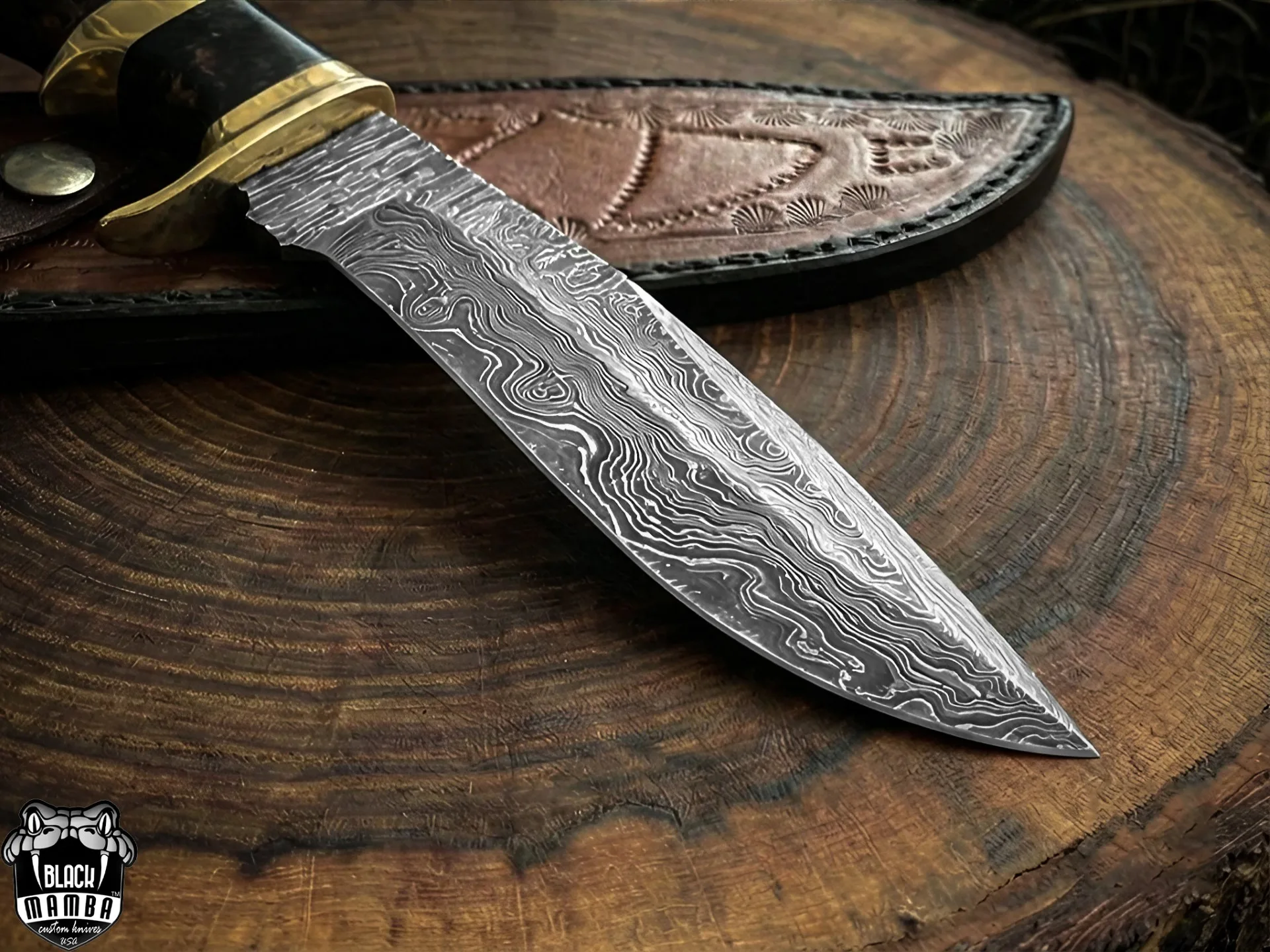 Copperhead Snake - Damascus Bowie Knife, 13″ Overall - view 3