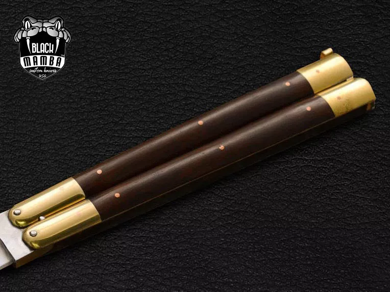Carbon Steel Balisong Butterfly Knife – Rose Wood, Brass Handle | BMK-423 - view 5