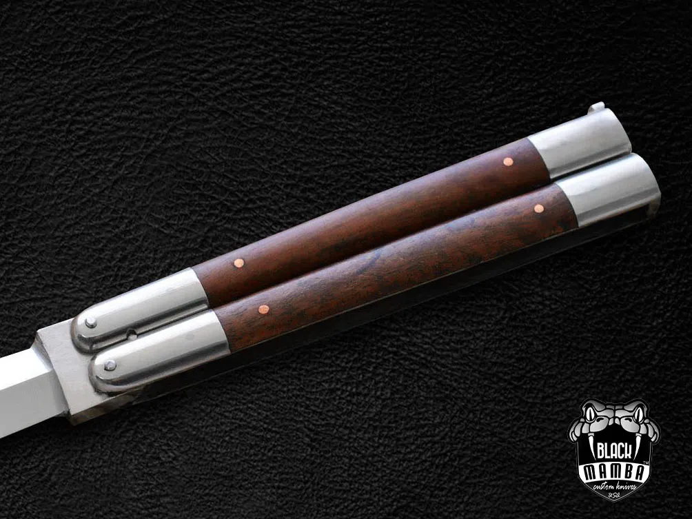 BMK-470 D2 tool steel Filipino Balisongs butterfly Stainless Steel walnut burl wood Inserts black Mamba knives world class knives - Image 4