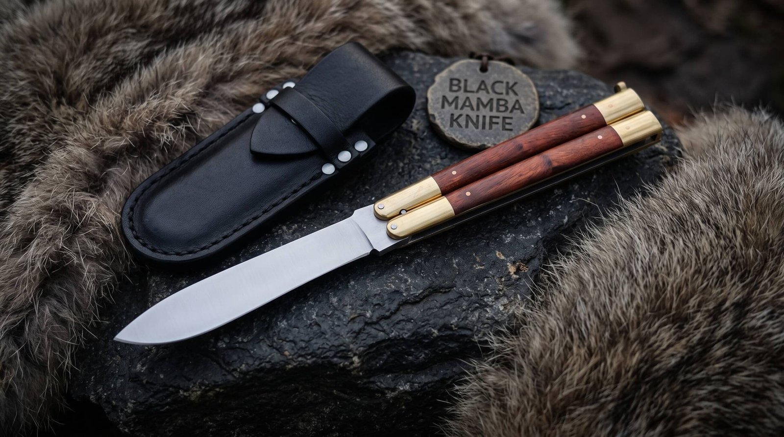 High Carbon Steel Filipino Balisongs Butterfly Stainless Steel with Walnut Burl Wood Inserts Black Mamba Knives World Class Knives | BMK-446