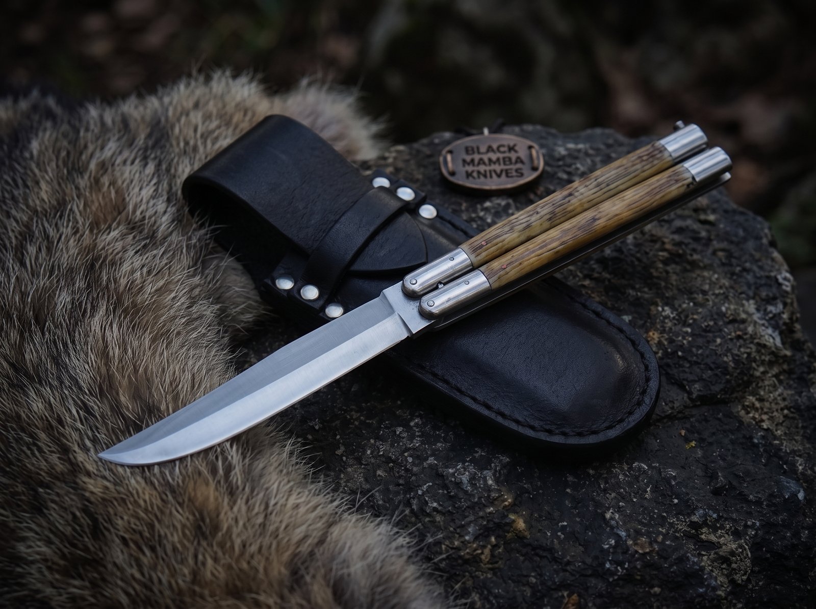D2 Tool Steel Filipino Balisongs Butterfly Stainless Steel Bone Inserts Black Mamba Knives World Class Knives | BMK-478 - Image 3