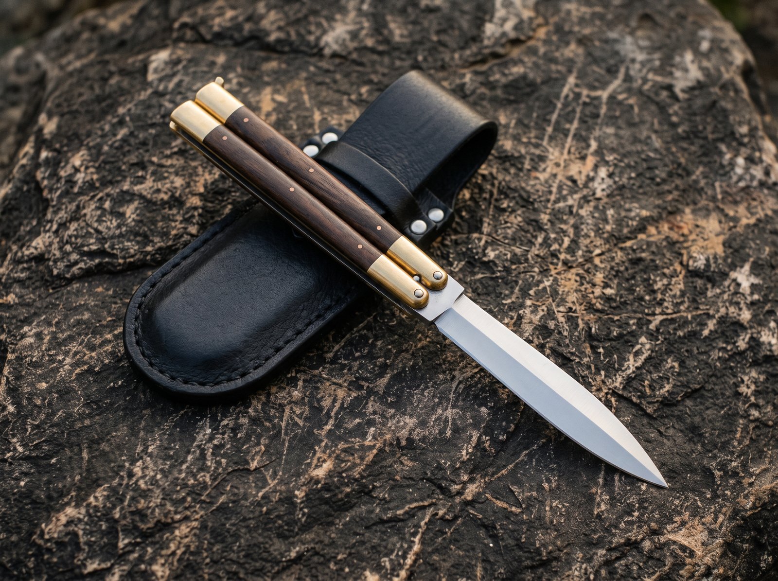 High Carbon Steel Filipino Balisongs Butterfly Brass with Ebony Wood Inserts Black Mamba Knives World Class Knives | BMK-609 - Image 4