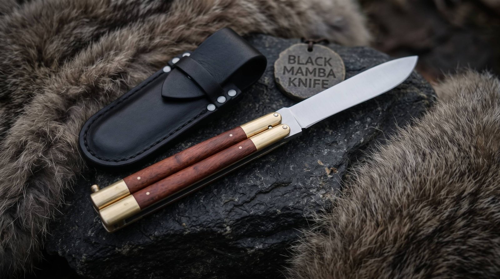 High Carbon Steel Filipino Balisongs Butterfly Stainless Steel with Walnut Burl Wood Inserts Black Mamba Knives World Class Knives | BMK-446 - Image 3