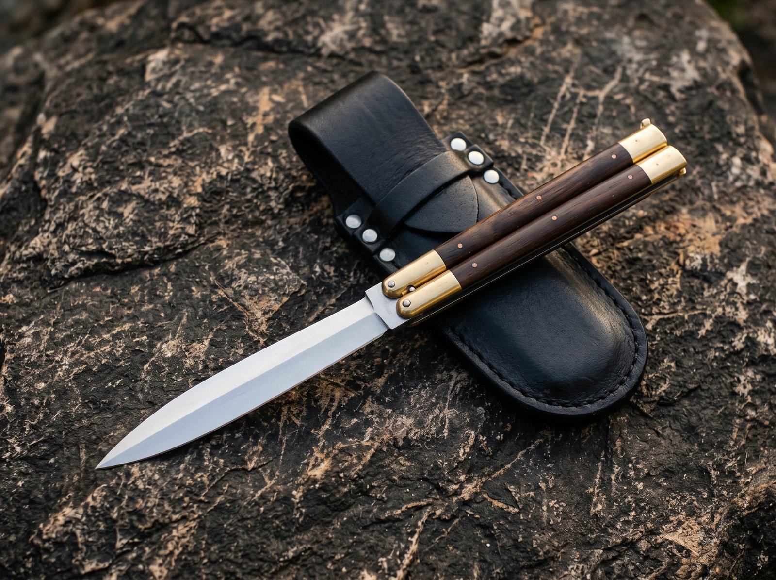 High Carbon Steel Filipino Balisongs Butterfly Brass with Ebony Wood Inserts Black Mamba Knives World Class Knives | BMK-609