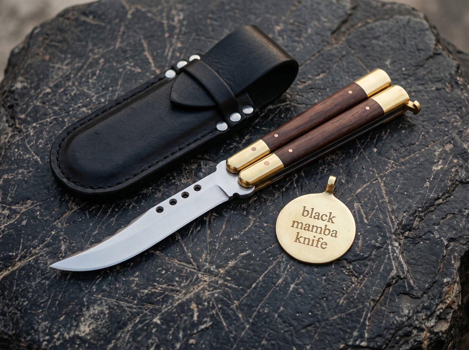High Carbon Steel Filipino Balisongs Butterfly Stainless Steel High Grains Rose Wood Inserts Black Mamba Knives World Class Knives | BMK-568