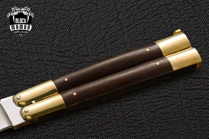 High Carbon Steel Filipino Balisongs Butterfly Brass with Rose Wood Inserts Black Mamba Knives World Class Knives | BMK-612 - view 5