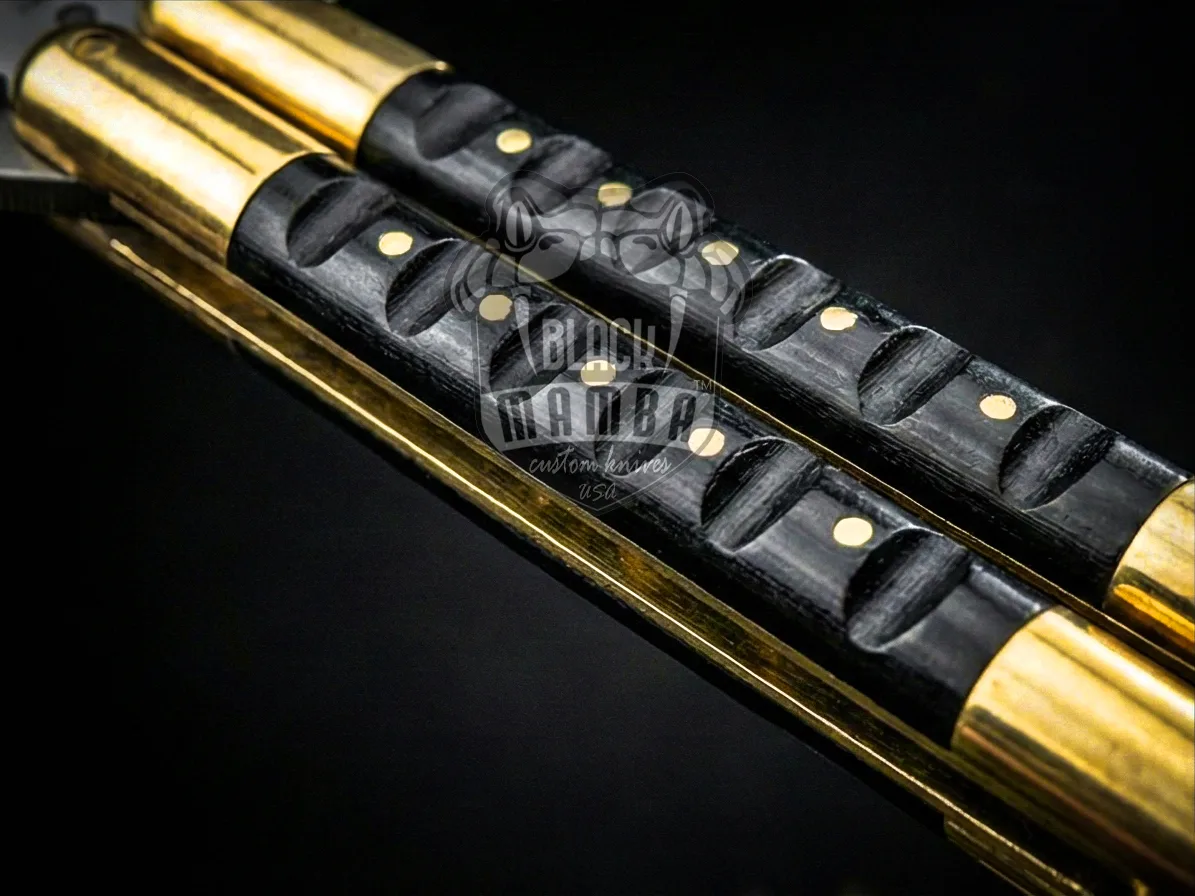 High Carbon Steel Filipino Balisongs Butterfly Brass with Ram Horn Inserts Black Mamba Knives World Class Knives | BMK-437 - view 4