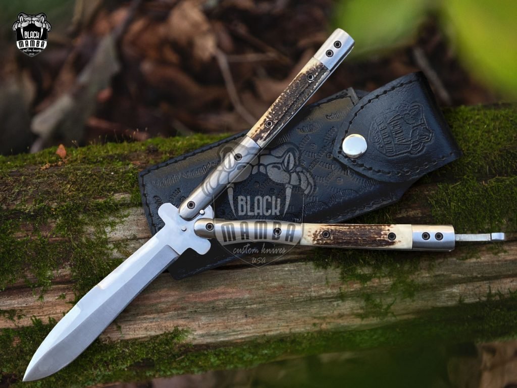 BMK-630 High Carbon Steel Filipino Balisongs butterfly Brass with Stainless Steel with Philippine Deer Horn Inserts Inserts black Mamba knives world class Knives - Image 2