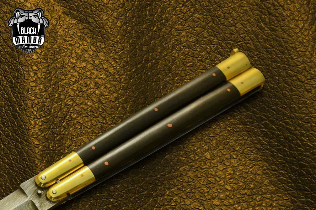 High Carbon Steel Filipino Balisongs Butterfly Brass with Rose Wood Inserts Black Mamba Knives World Class Knives | BMK-610 - view 5