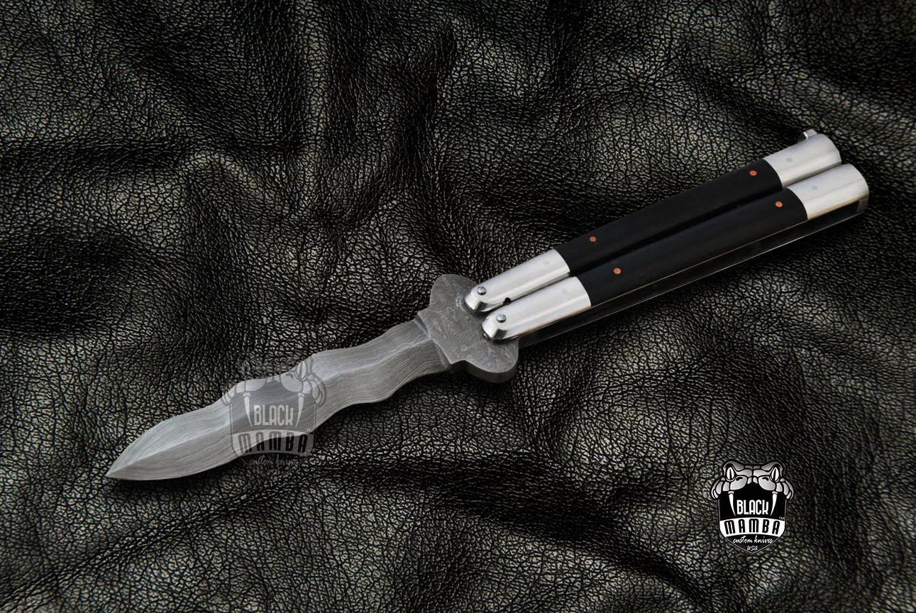 High Carbon Steel Filipino Balisongs Butterfly Brass with Stainless Steel with Ebony Wood Black Mamba Knives World Class Knives | BMK-590