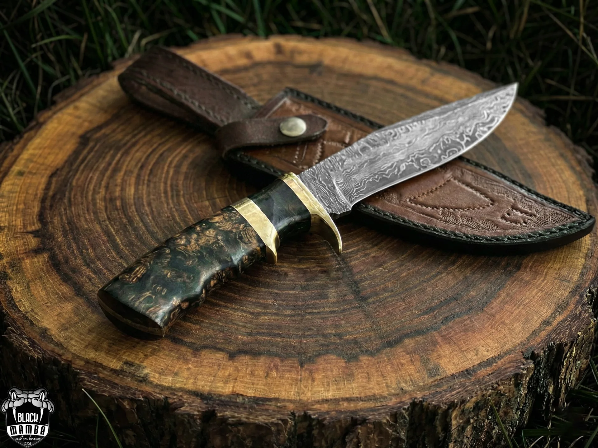 Copperhead Snake - Damascus Bowie Knife, 13″ Overall - view 6