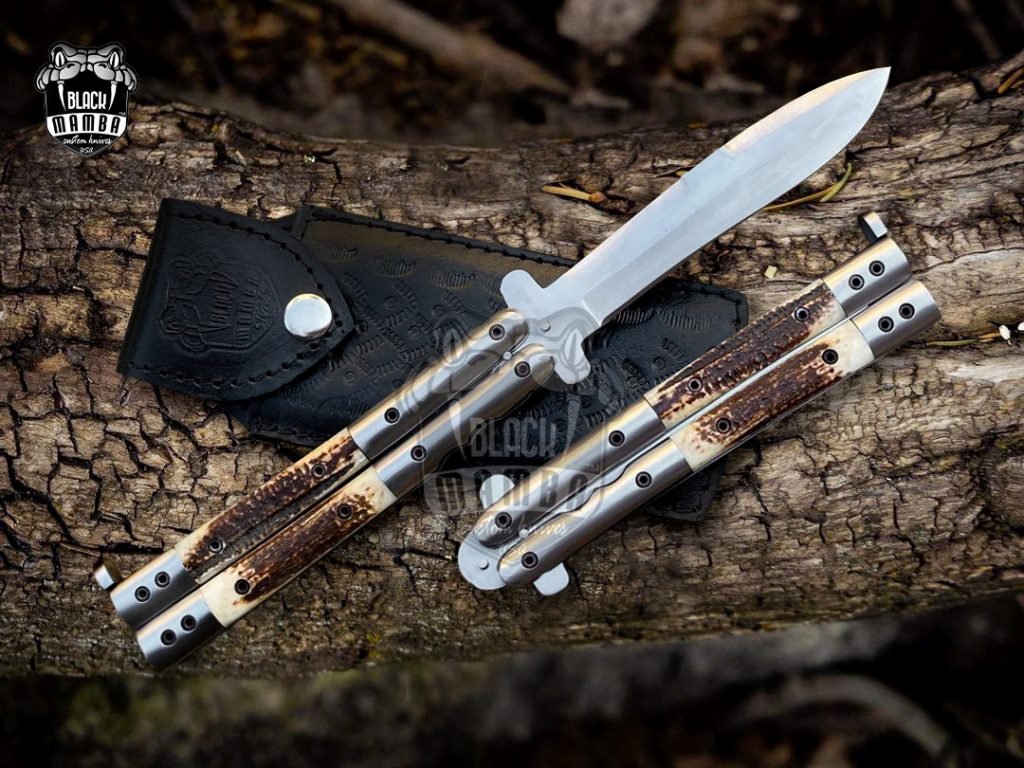 BMK-630 High Carbon Steel Filipino Balisongs butterfly Brass with Stainless Steel with Philippine Deer Horn Inserts Inserts black Mamba knives world class Knives