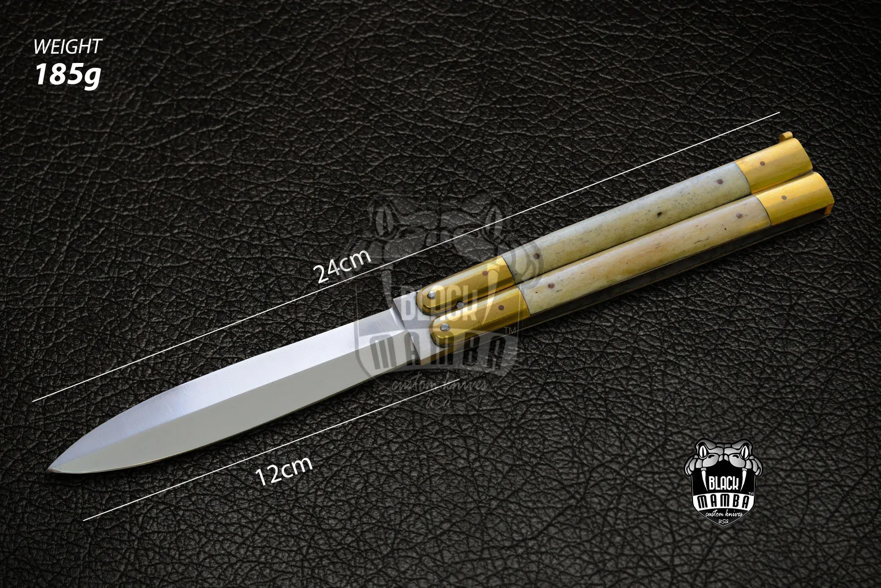 D2 Steel Balisong Butterfly Knife – Brass & Bone Handle | BMK-467 - view 5