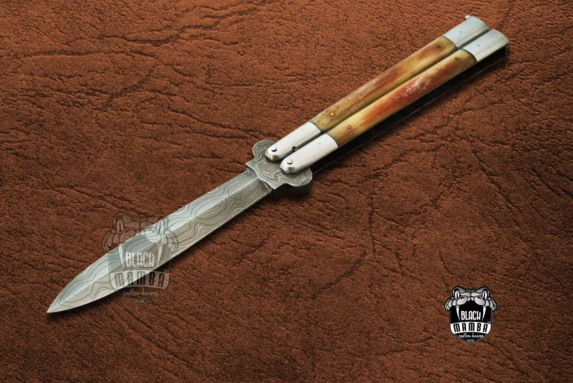 Filipino Balisong Butterfly Knife - Brass & Stainless Steel & Dye Bone