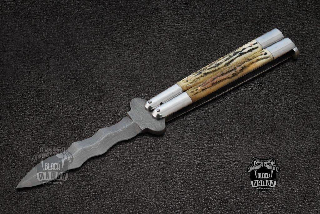 BMK-589 High Carbon Steel Filipino Balisongs butterfly Brass with  Stainless Steel with Jigged Bone with rose Wood  black Mamba knives world class Knives