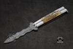 BMK-589 High Carbon Steel Filipino Balisongs butterfly Brass with  Stainless Steel with Jigged Bone with rose Wood  black Mamba knives world class Knives