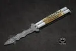 Filipino Balisong Butterfly Knife - Brass & Stainless Steel & Jigged Bone