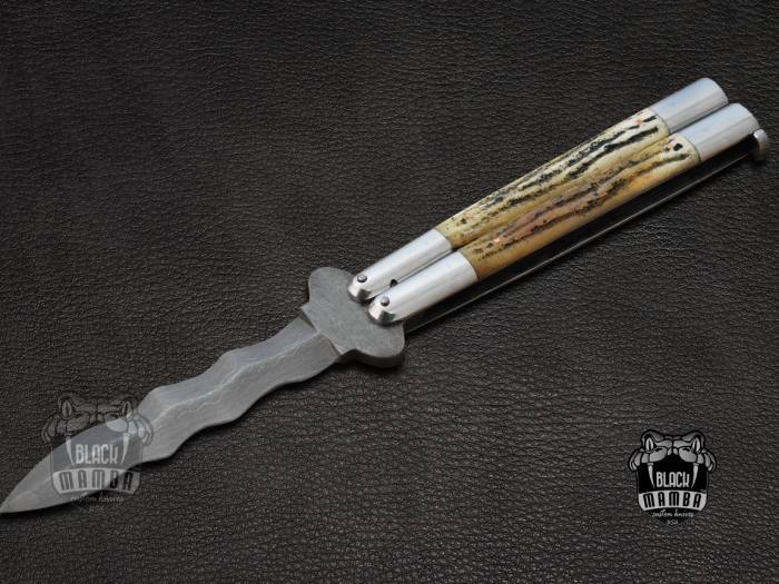 BMK-589 High Carbon Steel Filipino Balisongs butterfly Brass with  Stainless Steel with Jigged Bone with rose Wood  black Mamba knives world class Knives