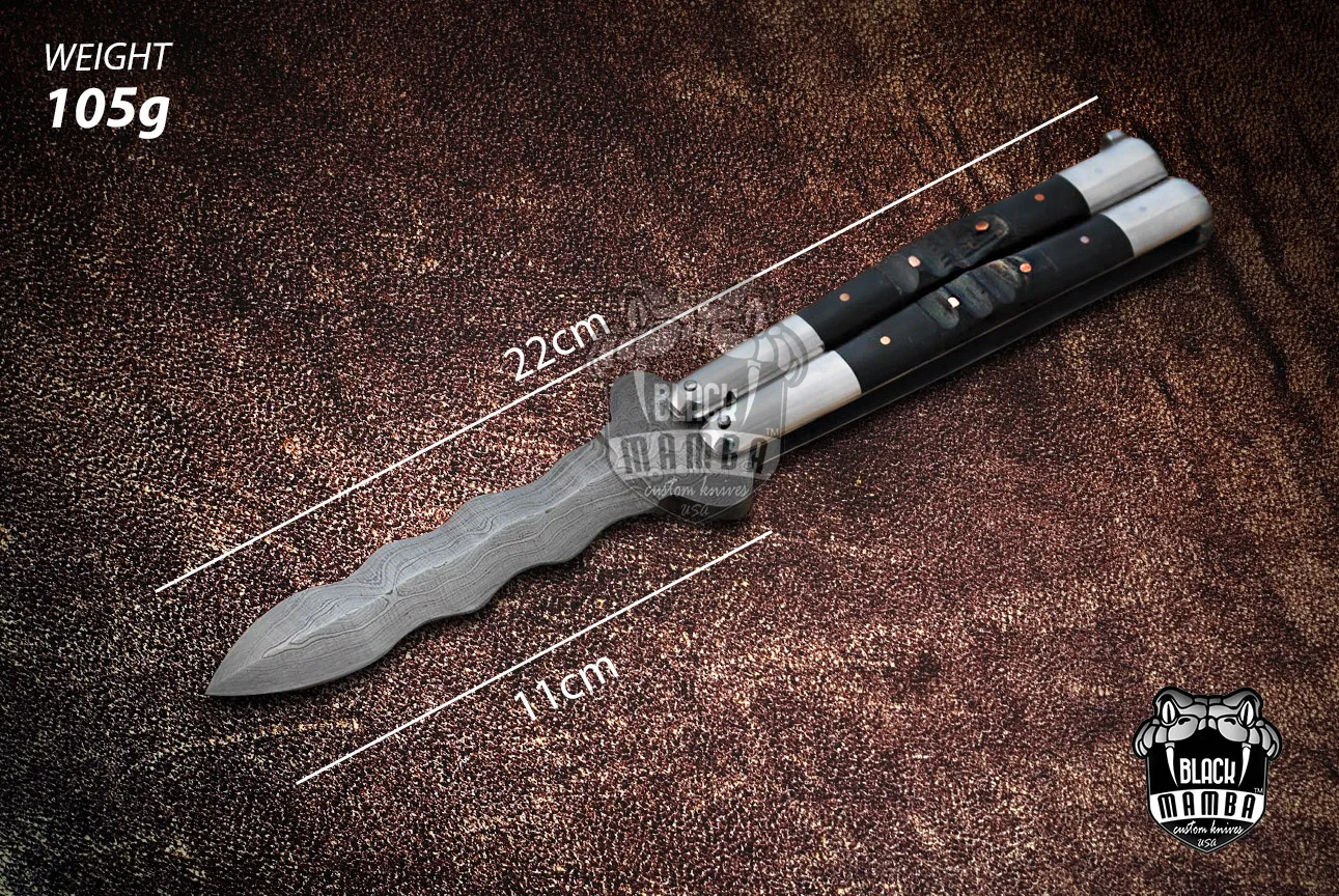 High Carbon Steel Filipino Balisongs Butterfly Brass with Stainless Steel with Water Buffalo Horn Black Mamba Knives World Class Knives | BMK-580 - view 5