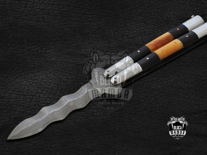 BMK-567 High Carbon Steel Filipino Balisongs butterfly Brass with Stainless Steel with Bone and rose Wood Inserts black Mamba knives world class Knives