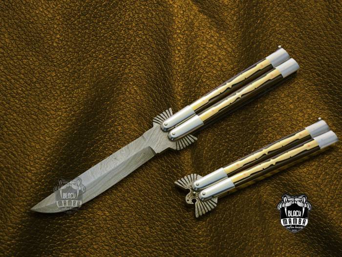 BMK-574 High Carbon Steel Filipino Balisongs butterfly Brass with Stainless Brass with walnut burl wood  Inserts black Mamba knives world class Knives