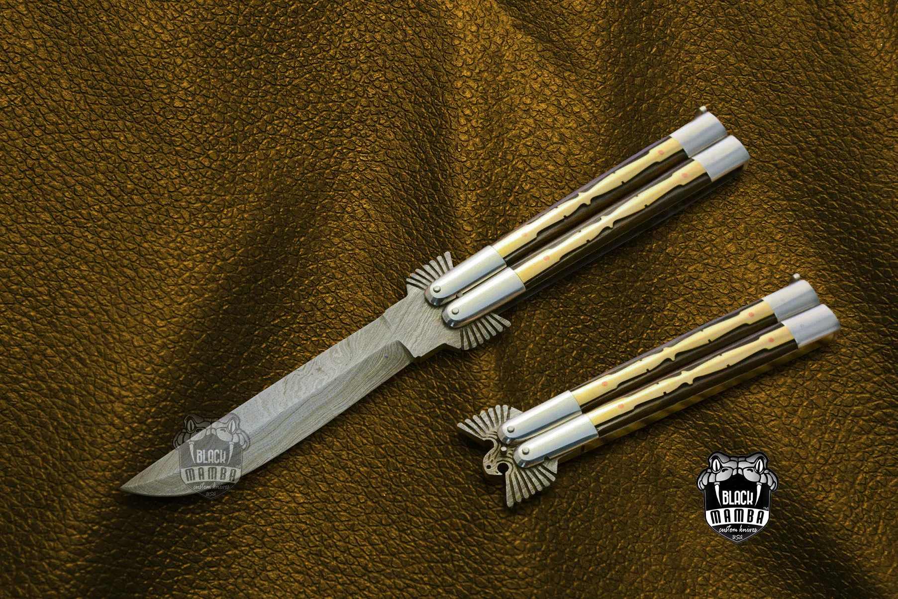 Filipino Balisong Butterfly Knife - Brass & Stainless Brass & Walnut Burl Wood