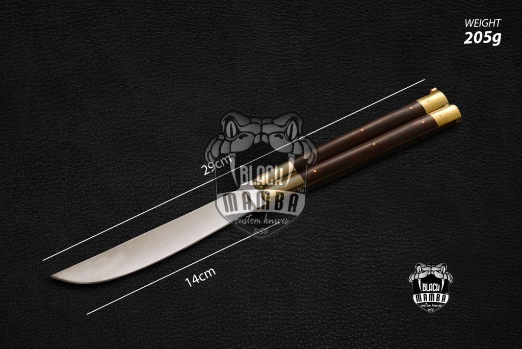 BMK-563High Carbon Steel Filipino Balisongs butterfly Brass with rose Wood Inserts black Mamba knives world class Knives - Image 2