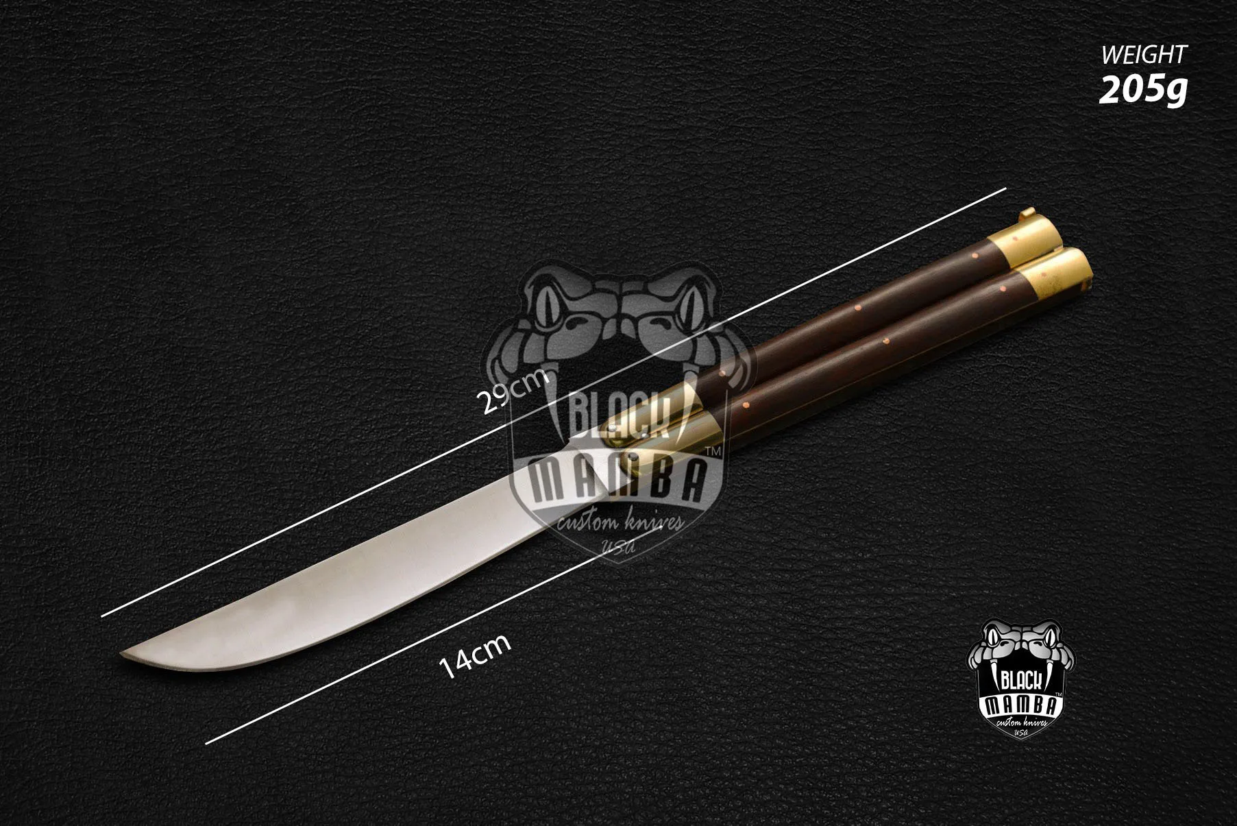 Carbon Steel Balisong Butterfly Knife – Rose Wood, Brass Handle | BMK-423 - view 3
