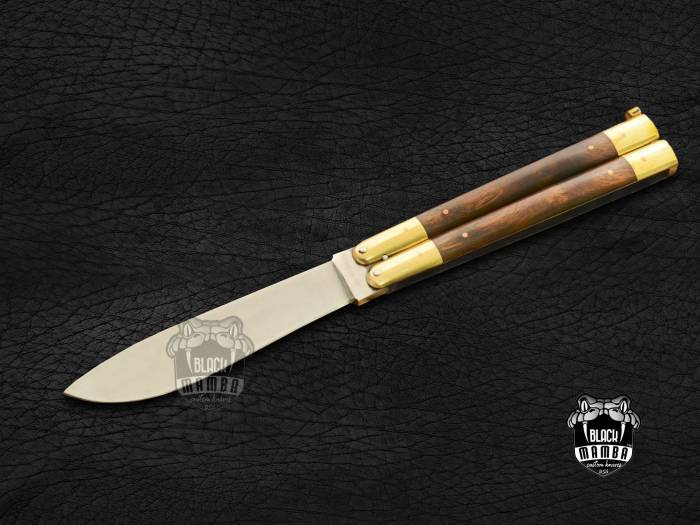 BMK-432 High Carbon Steel Filipino Balisongs butterfly  Brass with walnut burl wood Inserts black Mamba knives world class Knives