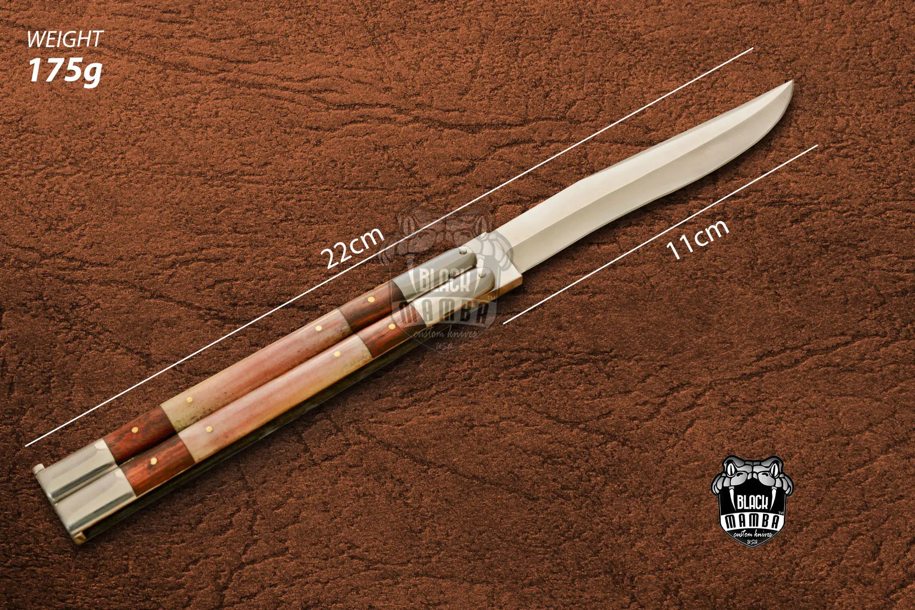 Filipino Balisong Butterfly Knife - Stainless Steel & Walnut Burl Wood - view 5