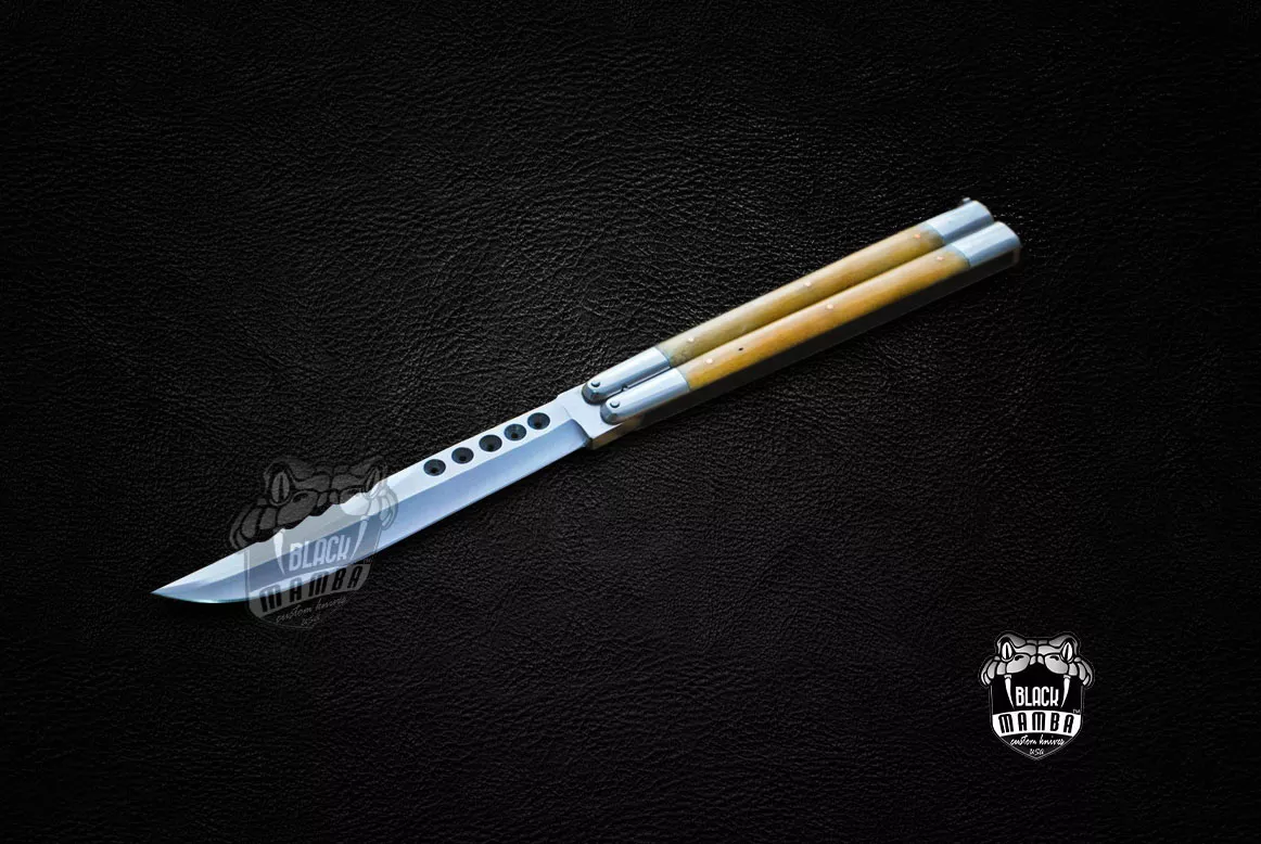 High Carbon Steel Filipino Balisongs Butterfly Stainless Steel with Bone Inserts Black Mamba Knives World Class Knives | BMK-577