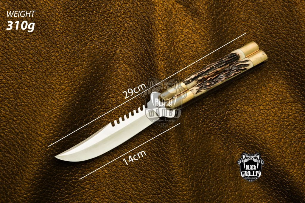 BMK-458 D2 tool steel Filipino Balisongs butterfly Stainless Steel Brass with Philippine Deer Horn Inserts black Mamba knives world class knives - Image 4