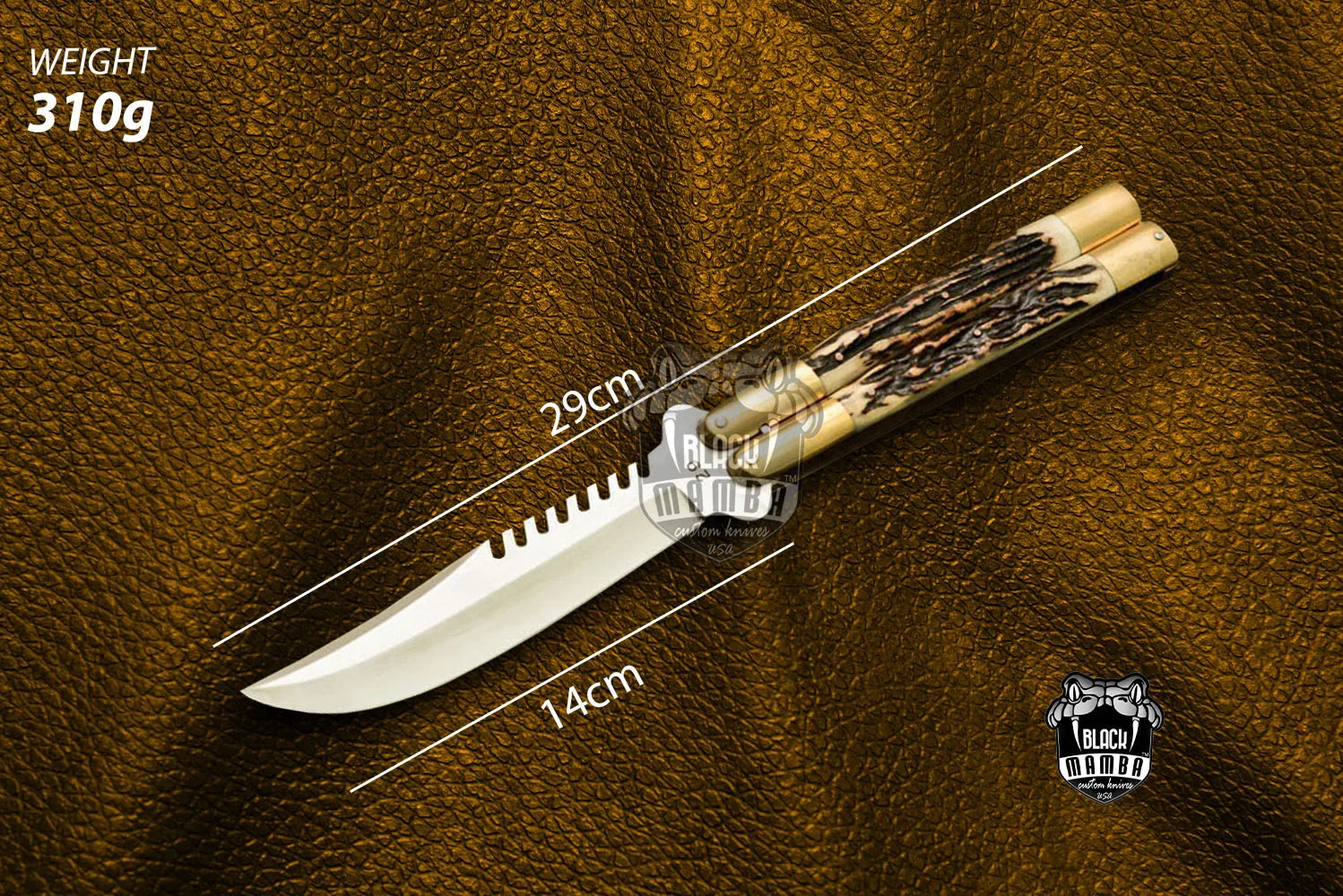 D2 Steel Balisong Butterfly Knife – Philippine Deer Horn, Brass Handle | BMK-458 - view 5