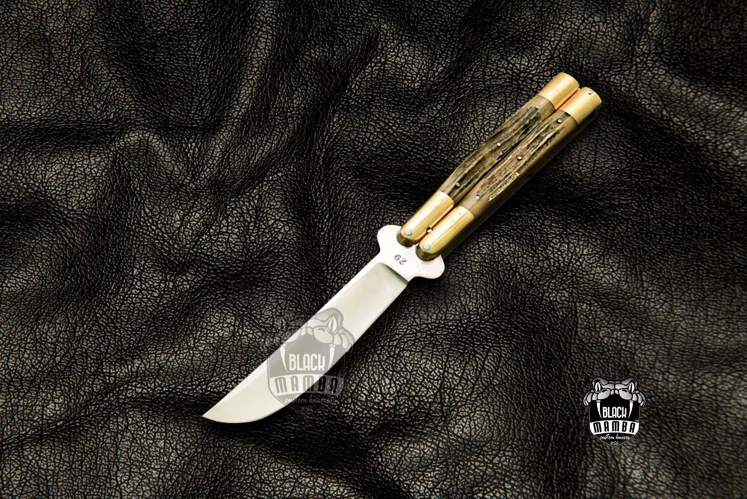 BMK-459 D2 tool steel Filipino Balisongs butterfly Stainless Steel Brass with Philippine Deer Horn Inserts black Mamba knives world class knives