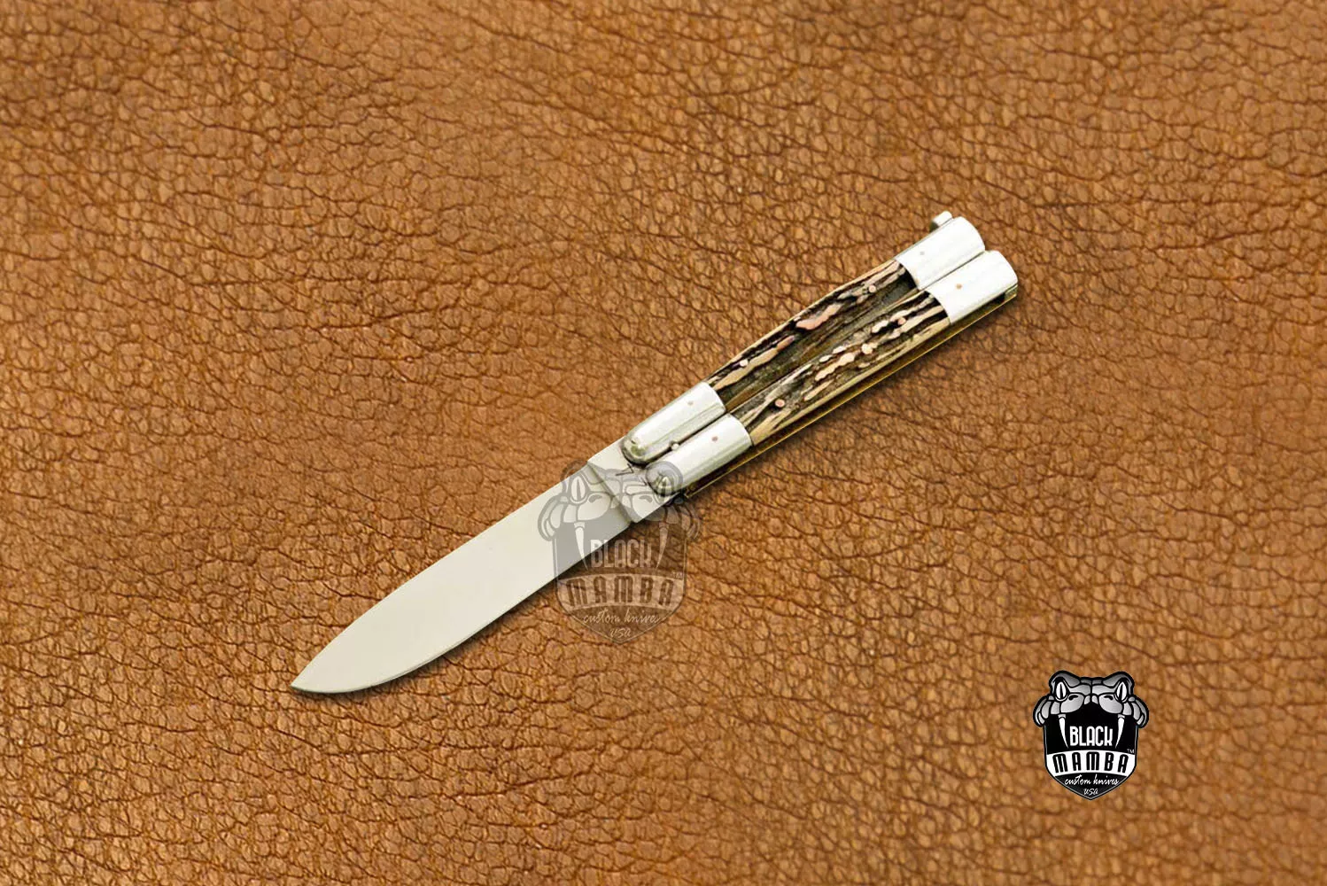 D2 Steel Balisong Butterfly Knife – Deer Horn, Brass Handle | BMK-460