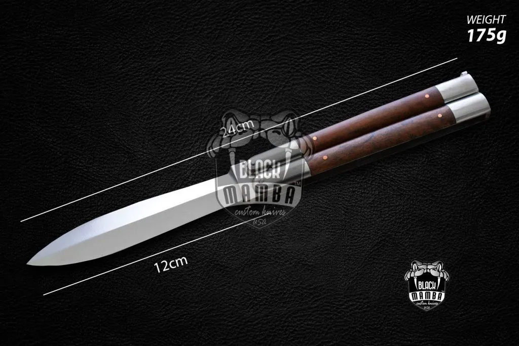 BMK-470 D2 tool steel Filipino Balisongs butterfly Stainless Steel walnut burl wood Inserts black Mamba knives world class knives - Image 2