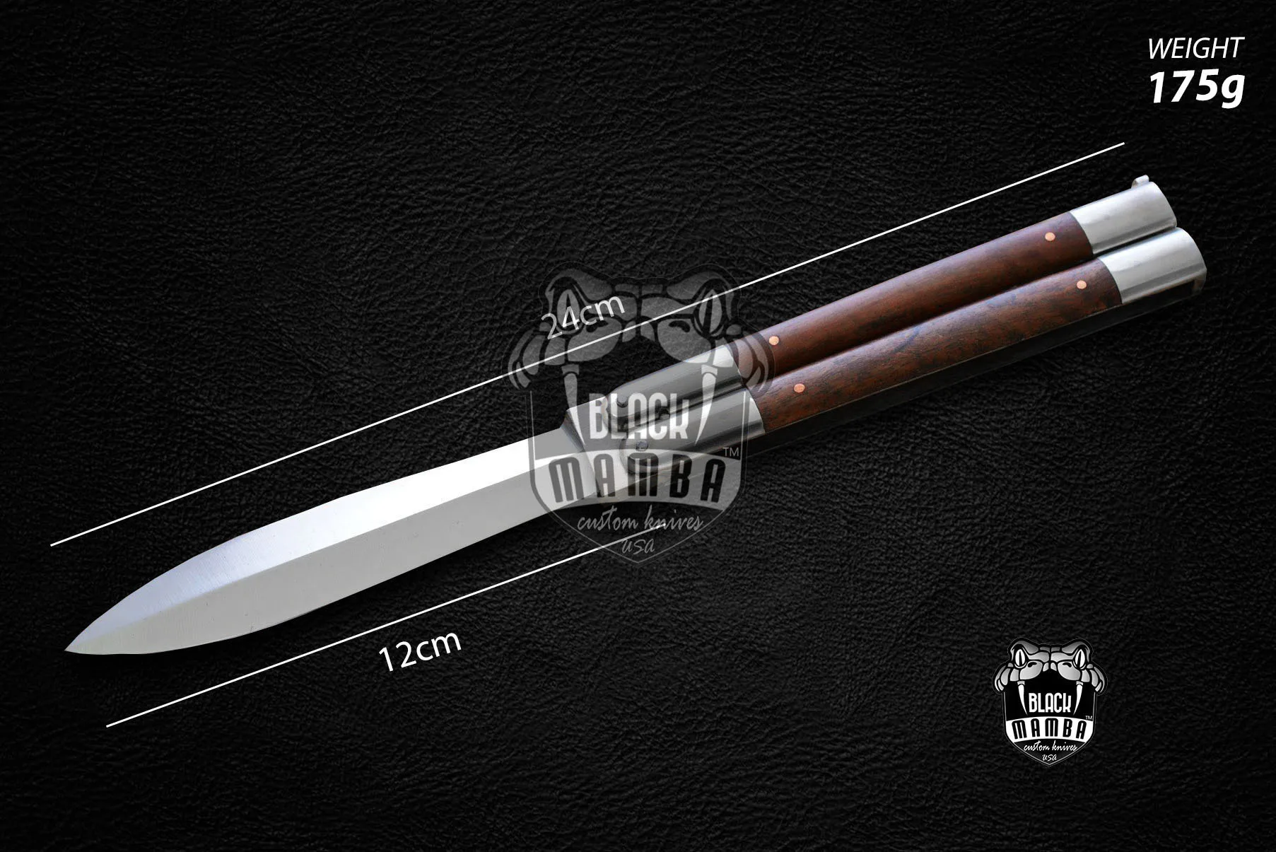 D2 Steel Balisong Butterfly Knife – Walnut Burl Wood Handle | BMK-470 - view 3