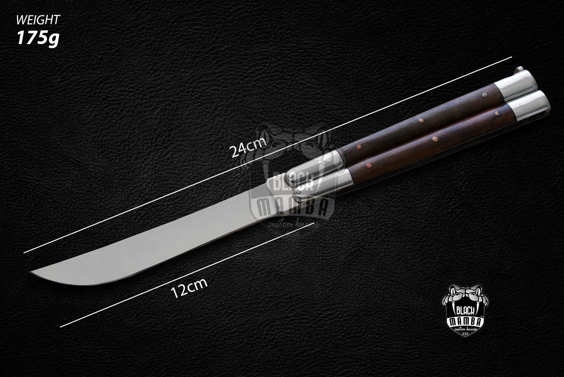 BMK-475 D2 tool steel Filipino Balisongs butterfly Stainless Steel high grains rose wood Inserts black Mamba knives world class knives - Image 4