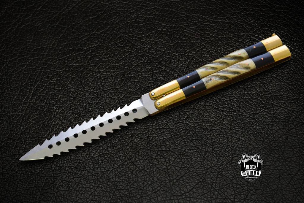 BMK-479 D2 tool steel Filipino Balisongs butterfly Stainless Steel brass with bone with rose wood Inserts black Mamba knives world class knives