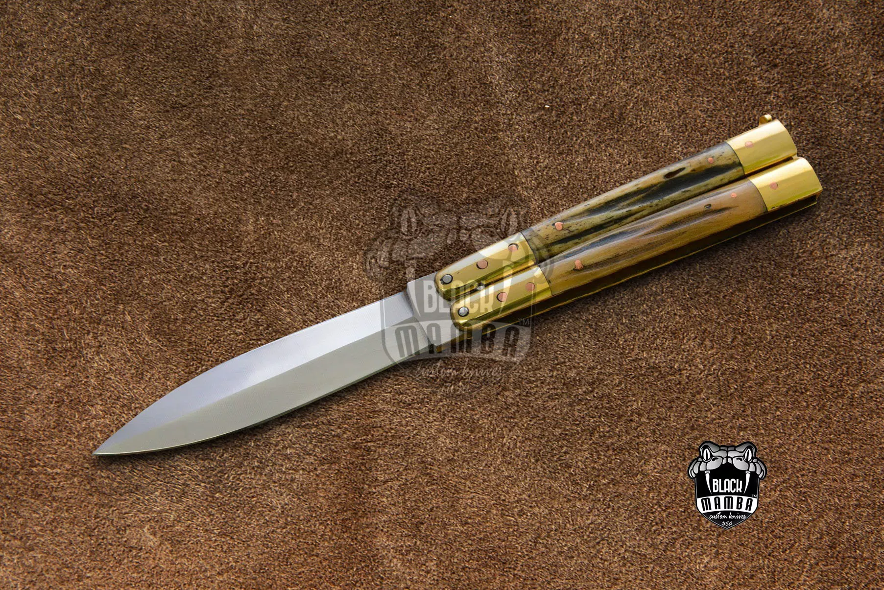 D2 Tool Steel Filipino Balisongs Butterfly Stainless Steel Brass with Bone Inserts Black Mamba Knives World Class Knives | BMK-483