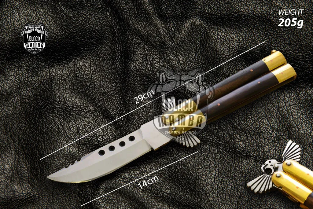 D2 Steel Balisong Butterfly Knife – Walnut Wood, Brass Handle | BMK-484 - view 3