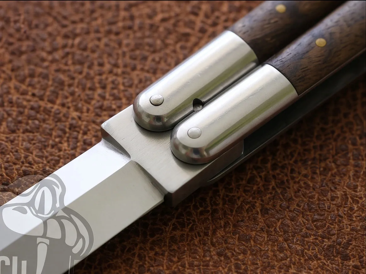 D2 Tool Steel Filipino Balisongs Butterfly Stainless Steel Walnut Burl Wood Inserts Black Mamba Knives World Class Knives | BMK-472 - Image 2