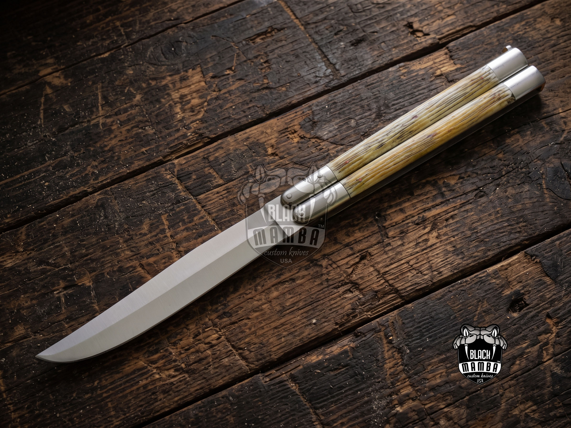 D2 Tool Steel Filipino Balisongs Butterfly Stainless Steel Bone Inserts Black Mamba Knives World Class Knives | BMK-478 - Image 2