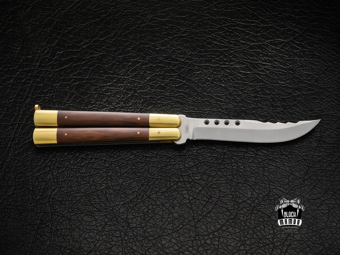 High Carbon Steel Filipino Balisongs Butterfly Stainless Steel High Grains Rose Wood Inserts Black Mamba Knives World Class Knives | BMK-568 - Image 3