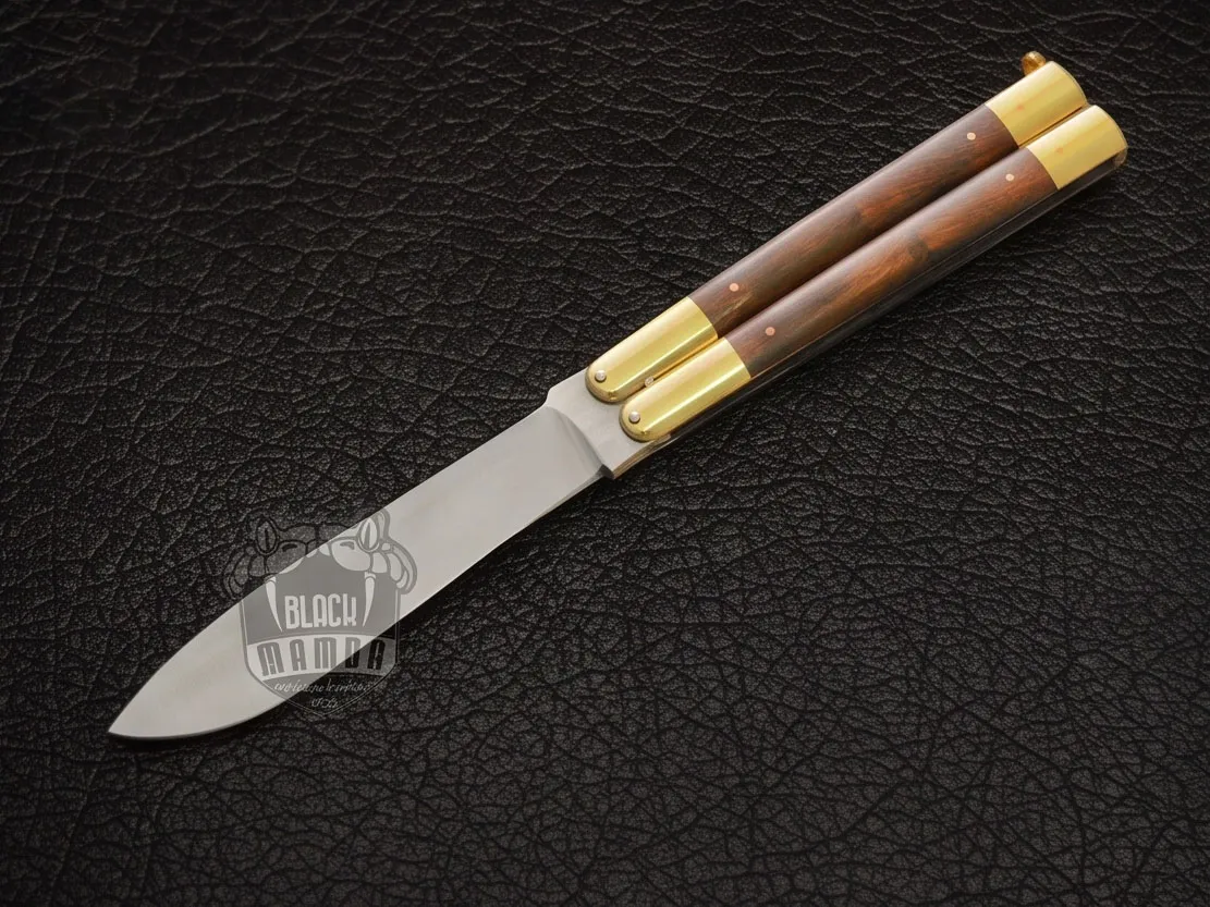 High Carbon Steel Filipino Balisongs Butterfly Stainless Steel with Walnut Burl Wood Inserts Black Mamba Knives World Class Knives | BMK-446 - Image 4