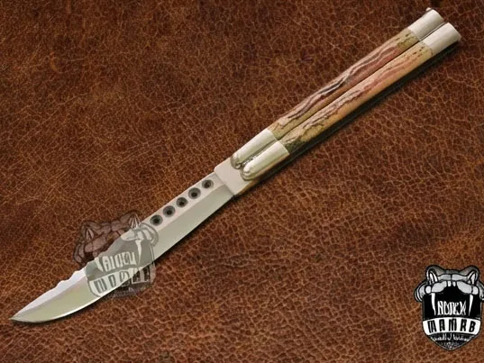 High Carbon Steel Filipino Balisongs Butterfly Stainless Steel Dye Bone Inserts Black Mamba Knives World Class Knives | BMK-576 - Image 4