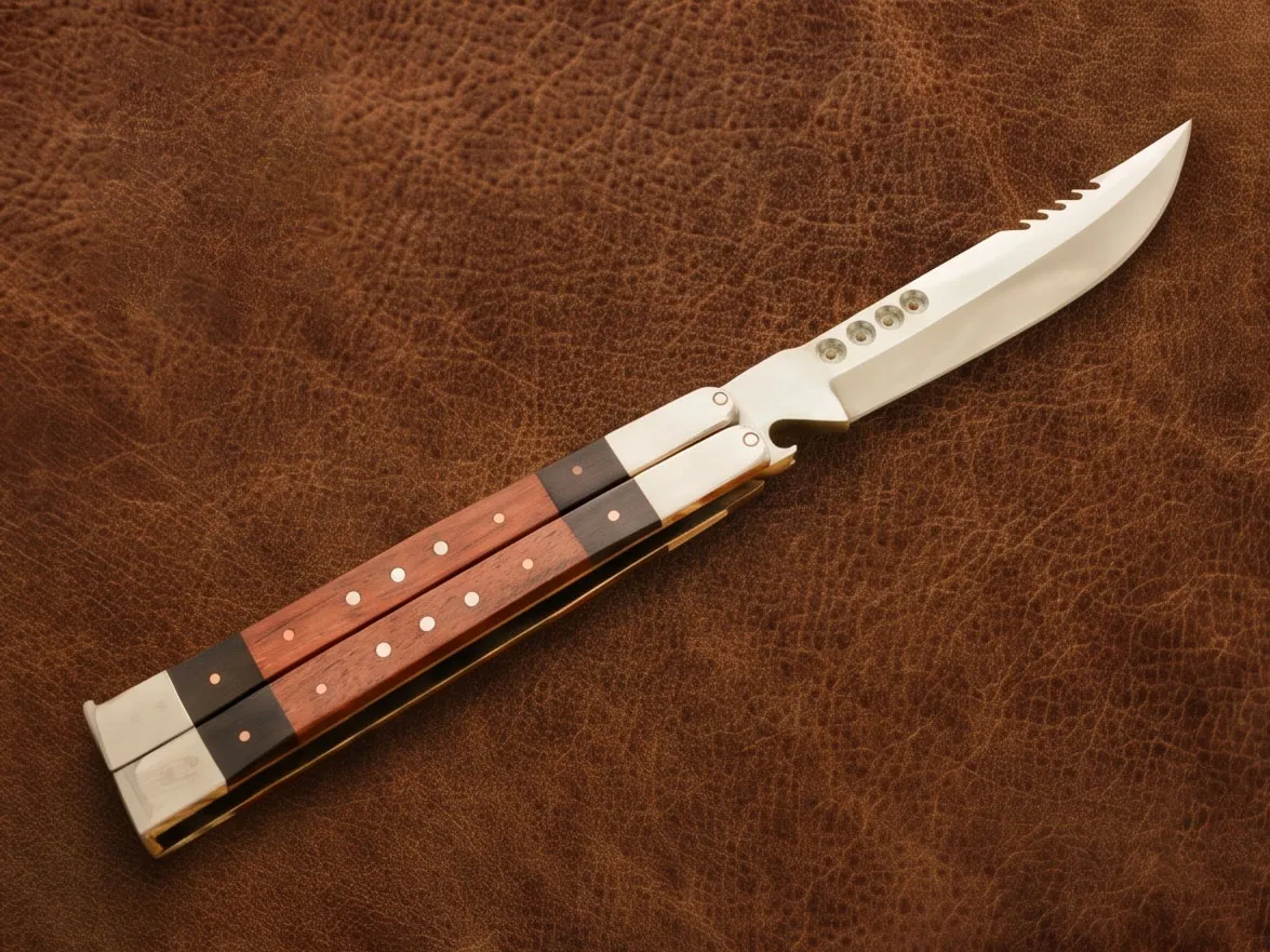 High Carbon Steel Filipino Balisongs Butterfly Stainless Steel with High Grains Rose Wood or Walnut Wood Inserts Black Mamba Knives World Class Knives | BMK-436 - Image 4