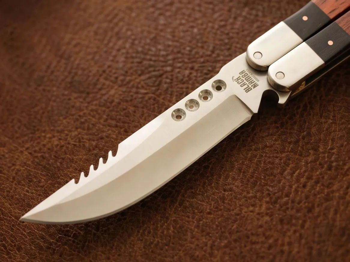 High Carbon Steel Filipino Balisongs Butterfly Stainless Steel with High Grains Rose Wood or Walnut Wood Inserts Black Mamba Knives World Class Knives | BMK-436 - Image 2