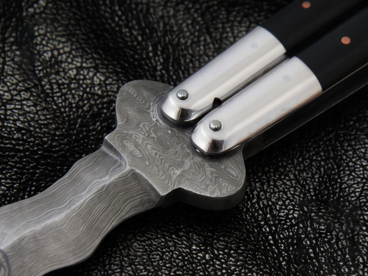 High Carbon Steel Filipino Balisongs Butterfly Brass with Stainless Steel with Ebony Wood Black Mamba Knives World Class Knives | BMK-590 - Image 2